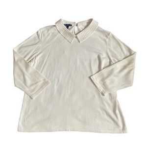 Talbots Cream Collared with Faux Pearls Knit Sweater US XL
